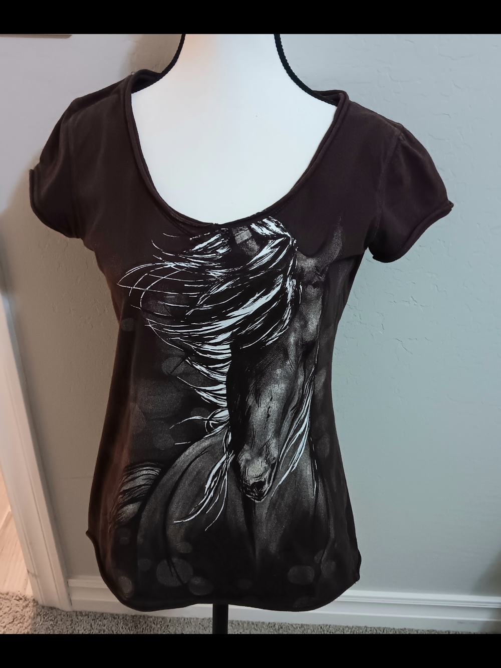 Copper Key Brown Short Sleeve Tee with White Horse Graphic